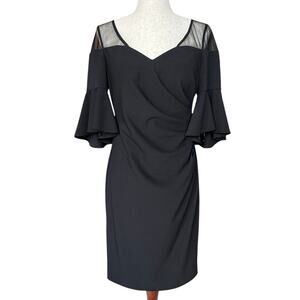 Calvin Klein Black Illusion Ruched Bell Sleeve Cocktail Dress, Women's Size 6